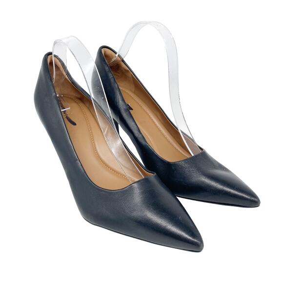 Nordstrom Rack Women's Black Pointed Toe Leather Heels Size 10 M - Picture 1 of 15